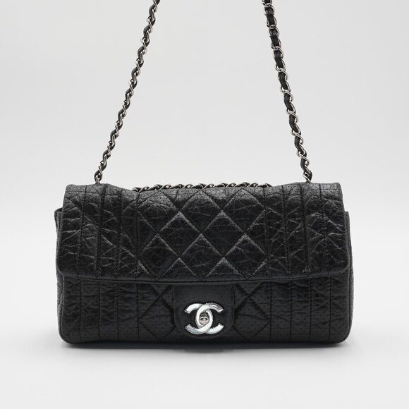 Pre-owned CHANEL Black Leather Perforated Flap Shoulder Bag - Picture 1 of 5